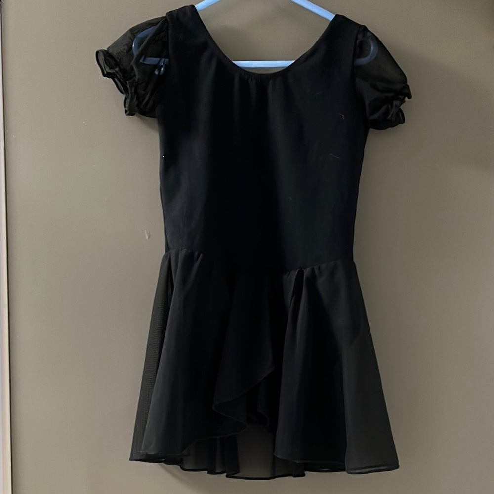 Black Skirted Leotard Sheer Bubble Sleeve Size 6 ADORABLE Excellent